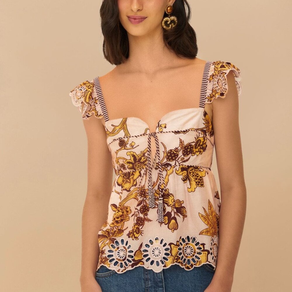 Farm Rio Lilac Tropical Landing Pink Sleeveless Blouse (M)